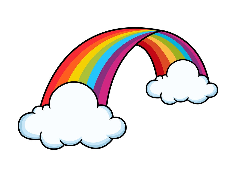 Curved rainbow between clouds. PNG - JPG and vector EPS file formats (infinitely scalable). Image isolated on transparent background.