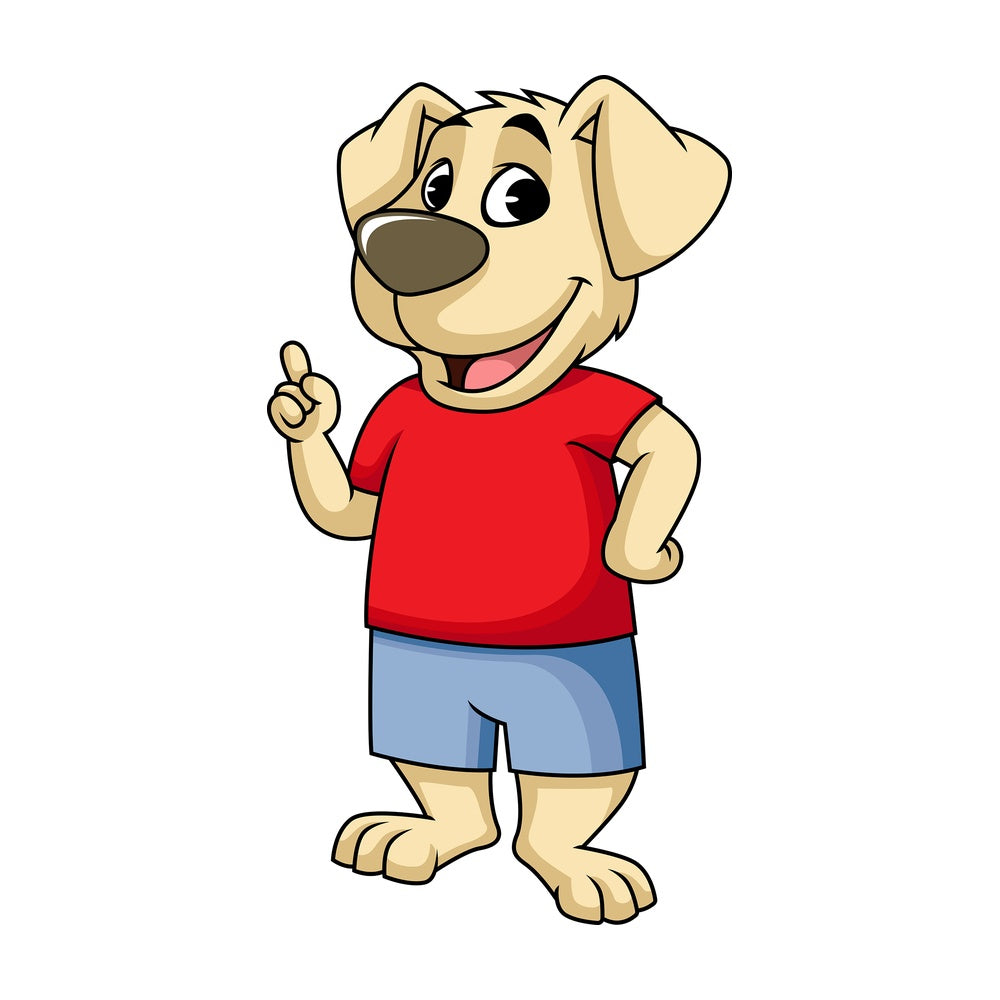 Dog cartoon character pointing up. PNG - JPG and vector EPS (infinitely scalable). Image isolated on transparent background.