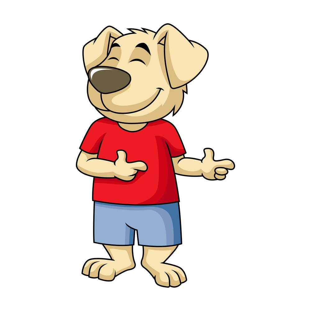 Dog cartoon character pointing sideways. PNG - JPG and vector EPS (infinitely scalable). Image isolated on transparent background.