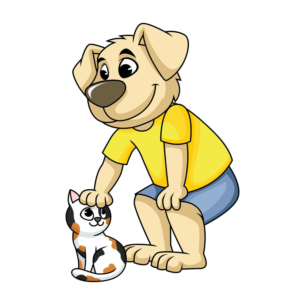 Dog character petting cat. PNG - JPG and vector EPS (infinitely scalable). Image isolated on transparent background.