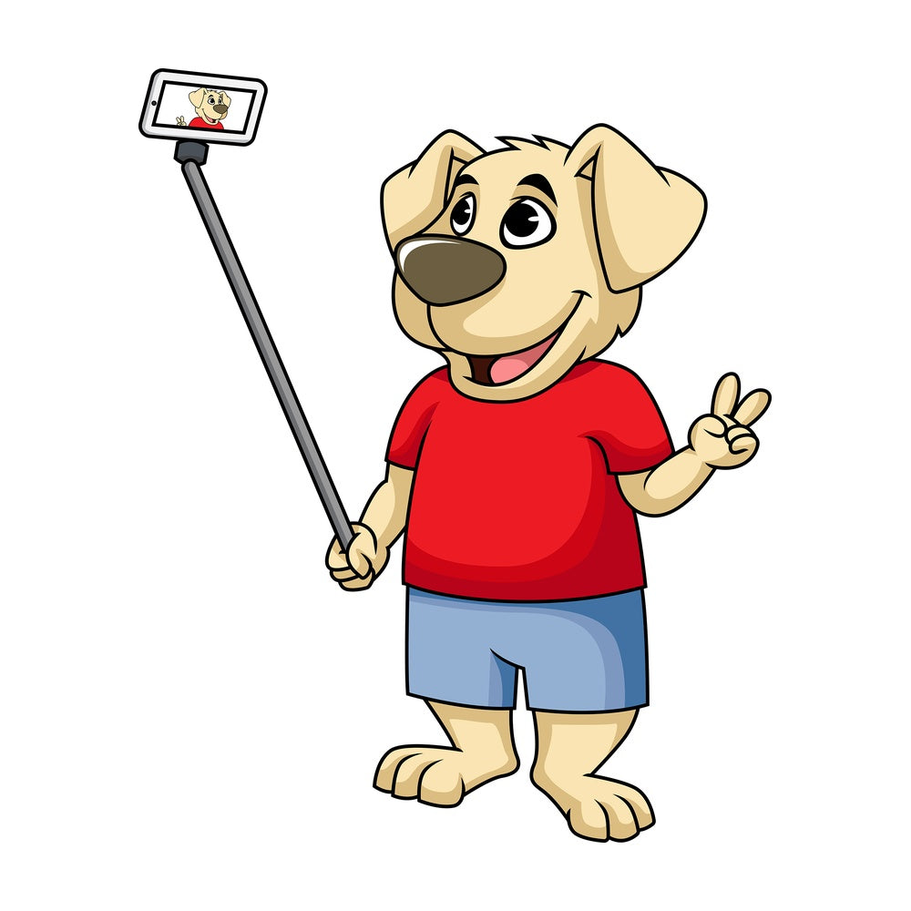 Dog character taking selfie. PNG - JPG and vector EPS (infinitely scalable). Image isolated on transparent background.
