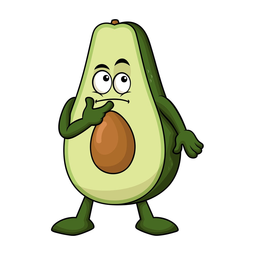 Avocado cartoon character thinking. PNG - JPG and vector EPS (infinitely scalable). Image isolated on transparent background.