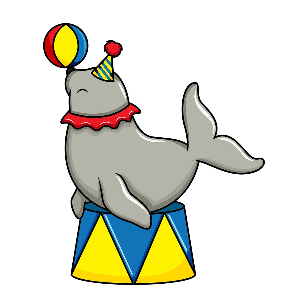 Circus seal performing. PNG - JPG and vector EPS (infinitely scalable). Image isolated on transparent background.