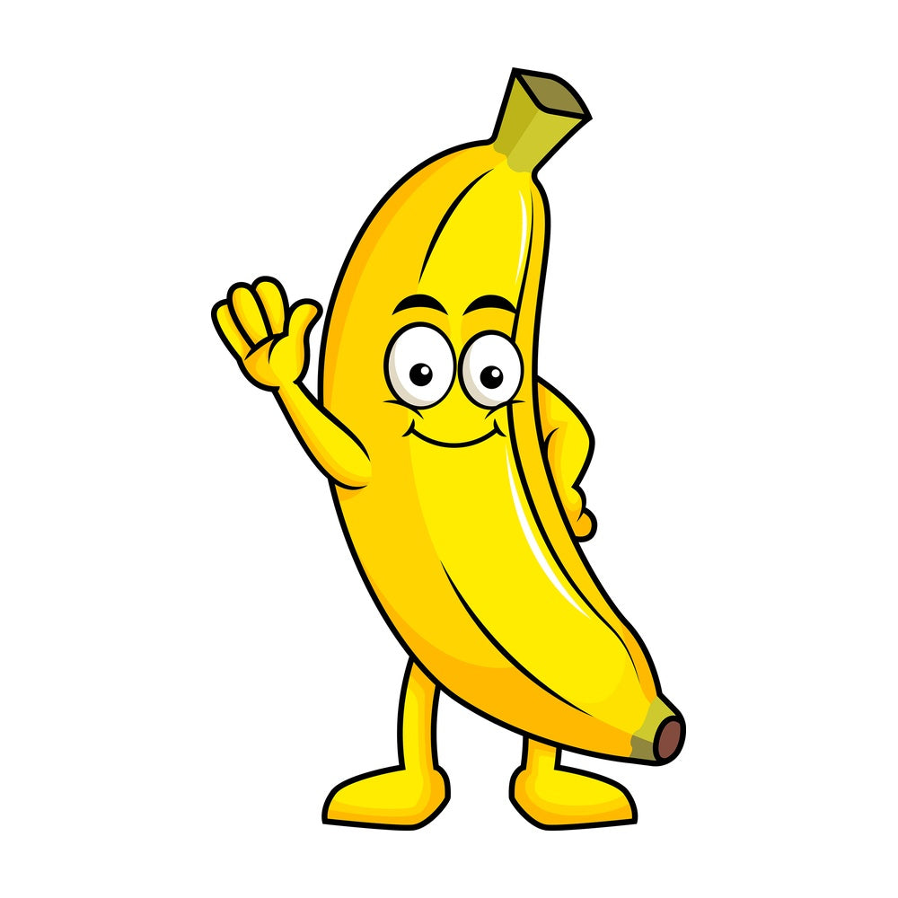 Cute banana cartoon character waving. PNG - JPG and vector EPS (infinitely scalable). Image isolated on transparent background.