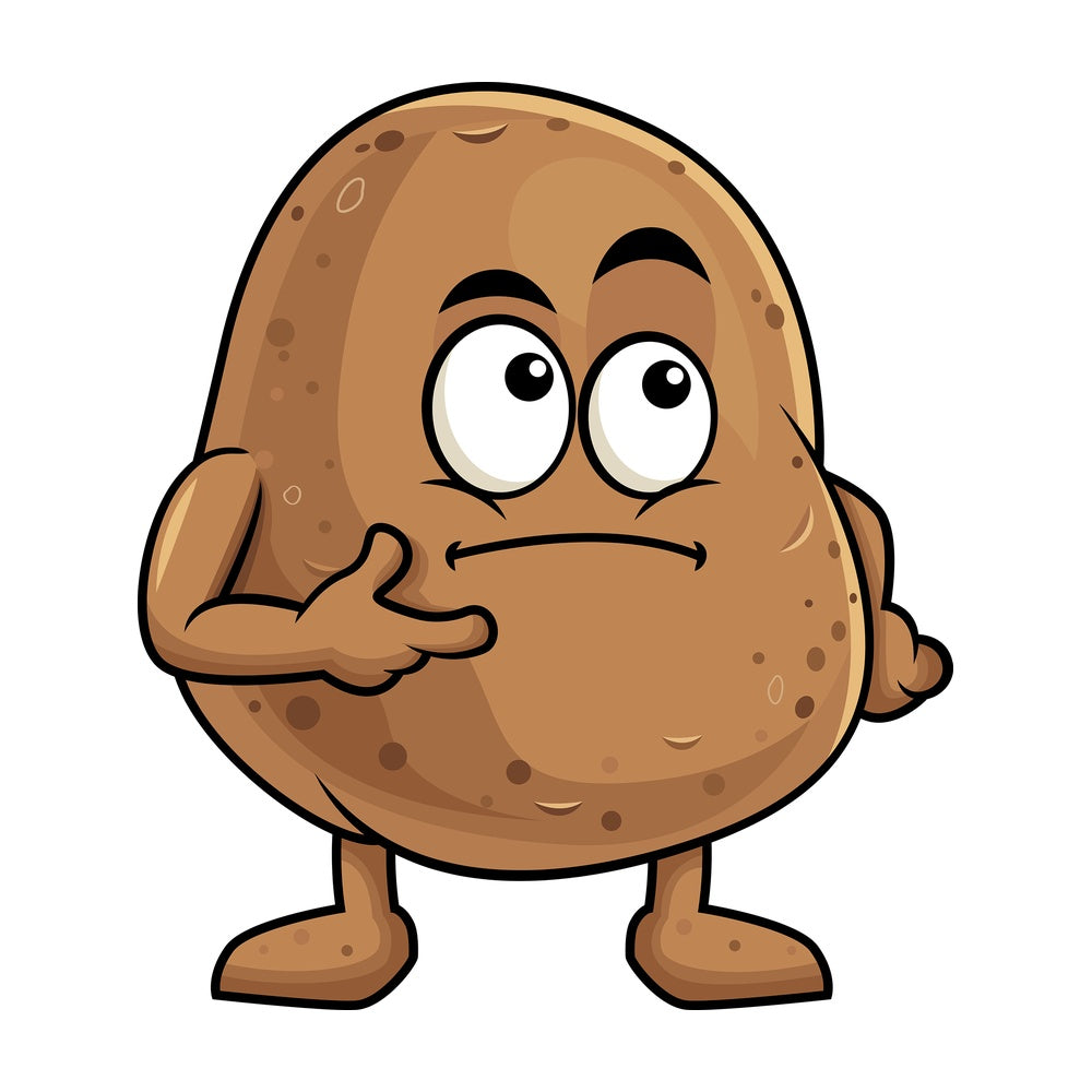 Potato cartoon character thinking. PNG - JPG and vector EPS (infinitely scalable). Image isolated on transparent background.