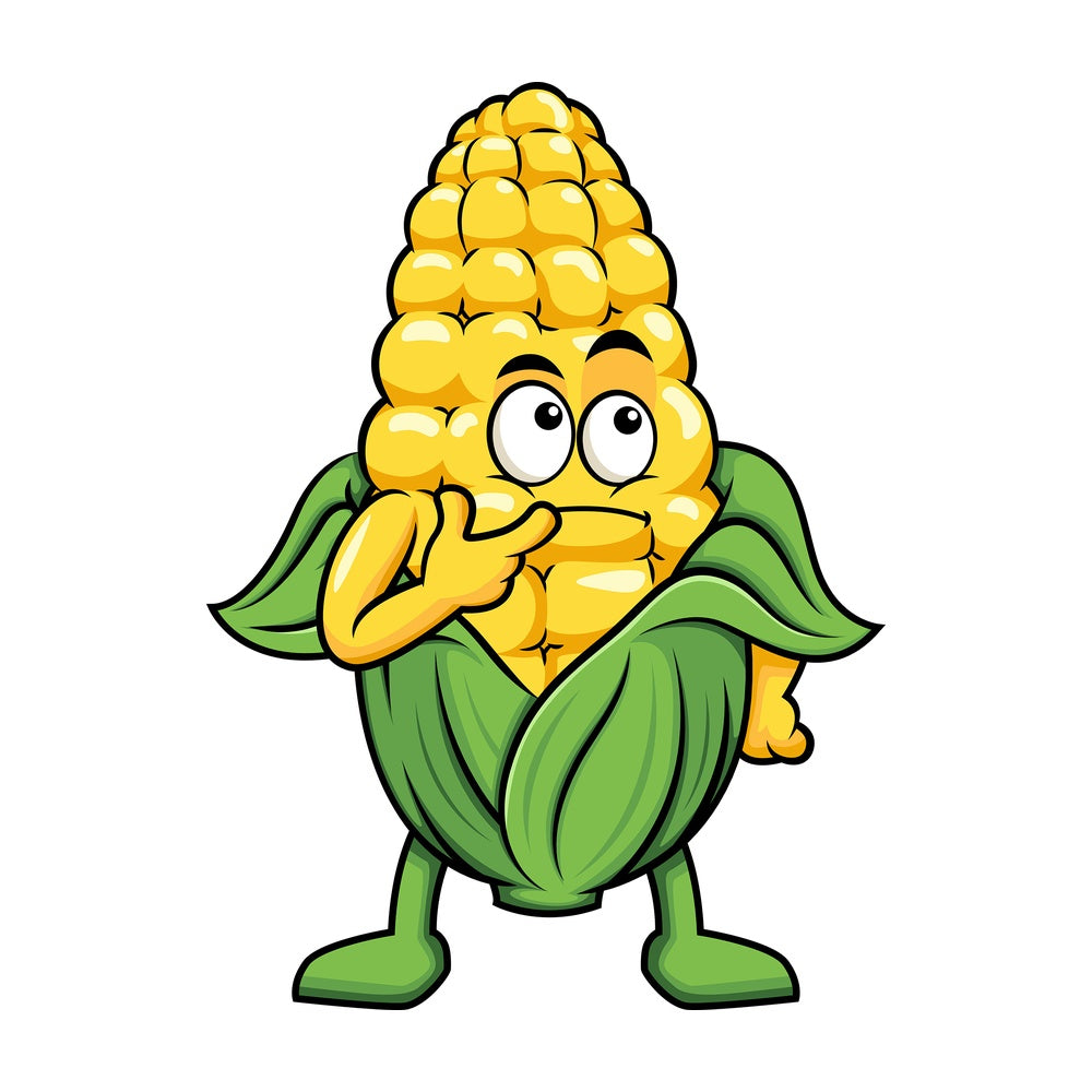 Maize cartoon character thinking. PNG - JPG and vector EPS (infinitely scalable). Image isolated on transparent background.