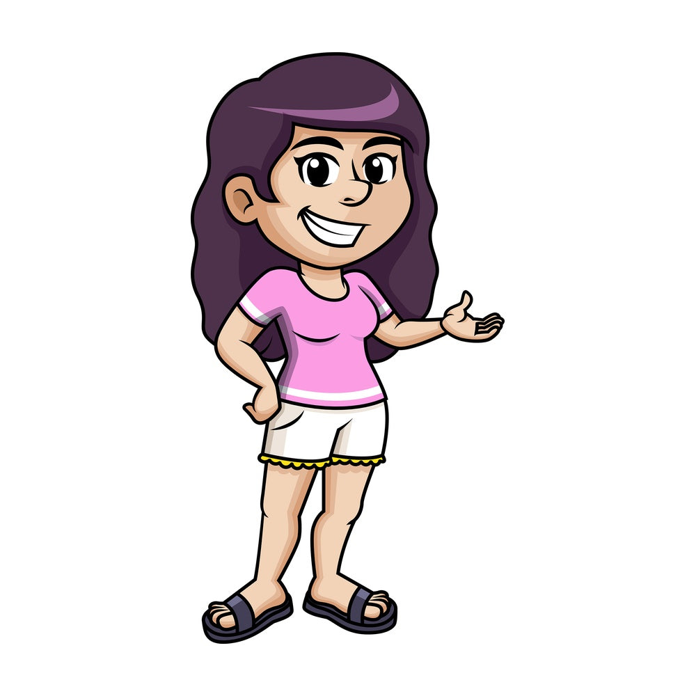 Dressed for summer woman giving presentation. PNG - JPG and vector EPS (infinitely scalable).