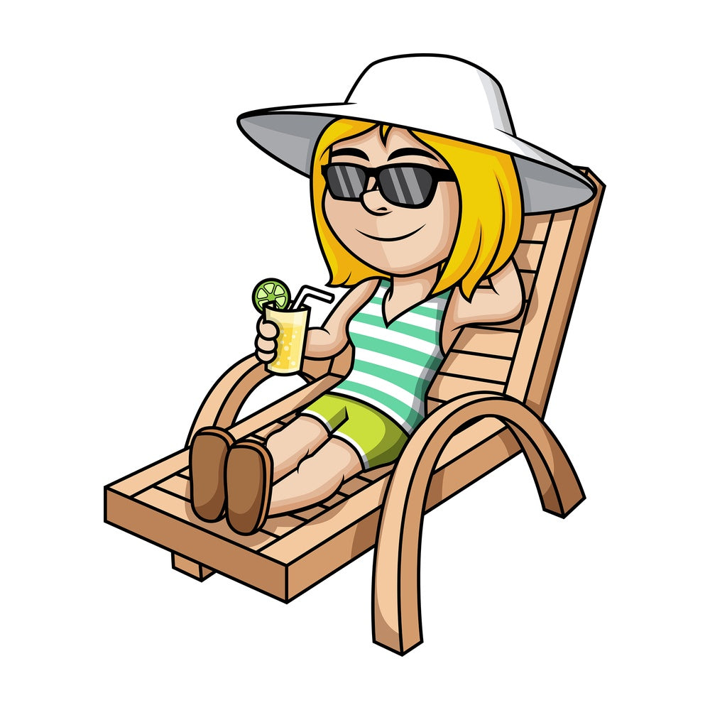 Girl relaxing on beach chair during summer vacation. PNG - JPG and vector EPS (infinitely scalable).