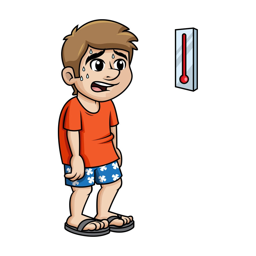 Sweating man shocked at the high temperature. PNG - JPG and vector EPS (infinitely scalable).