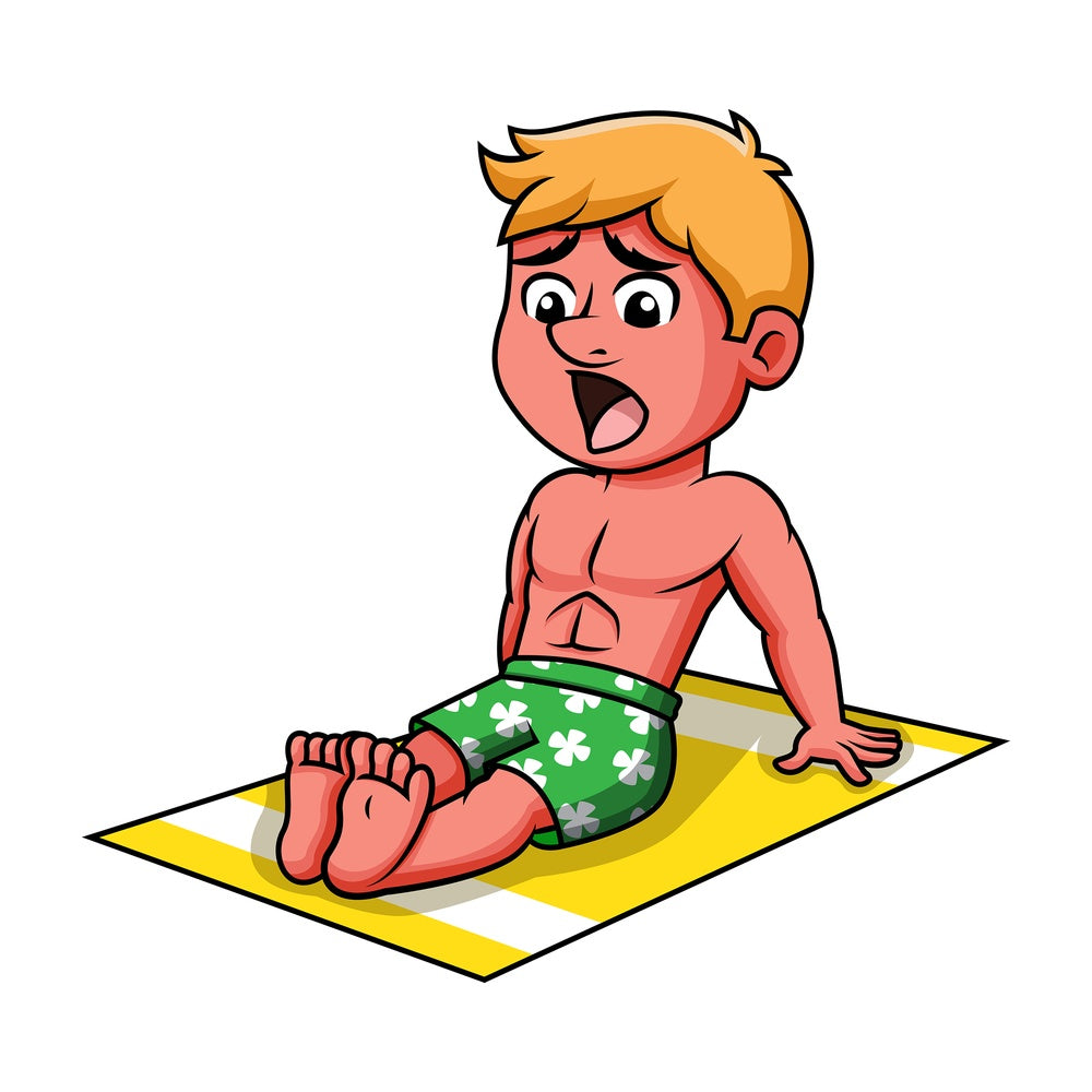 Man in pain with red skin from sunburn. PNG - JPG and vector EPS file formats.