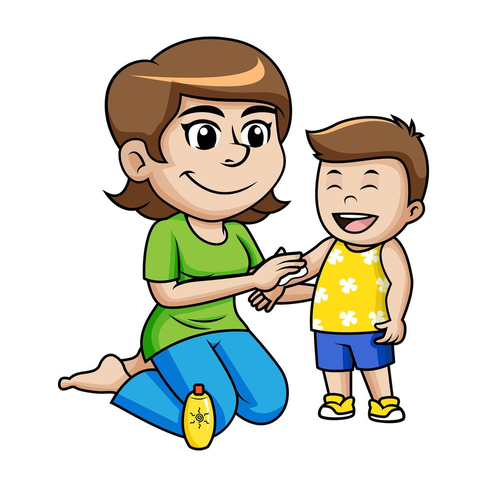 Mother applying sunscreen to little boy. PNG - JPG and vector EPS file formats.