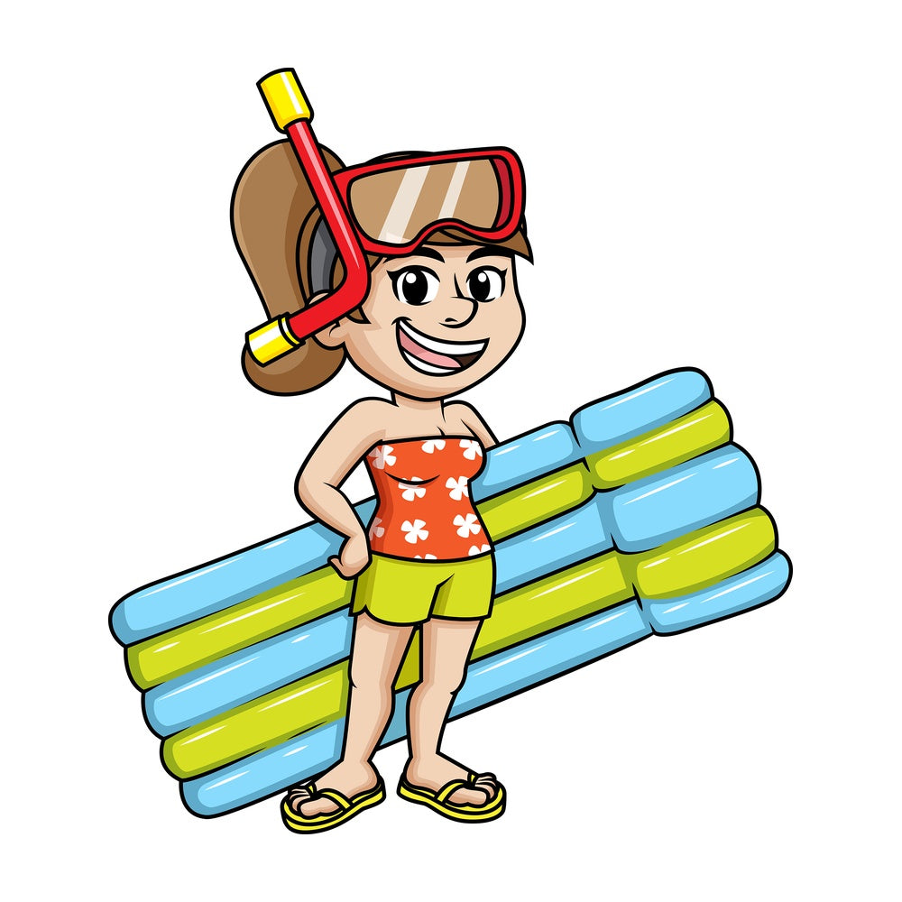 Girl with snorkel and sea mattress. PNG - JPG and vector EPS file formats.
