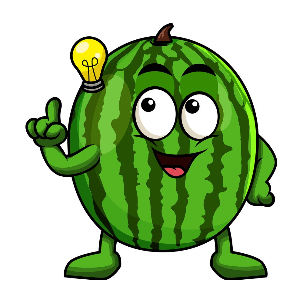 Watermelon cartoon character having an idea. PNG - JPG and vector EPS (infinitely scalable). Image isolated on transparent background.