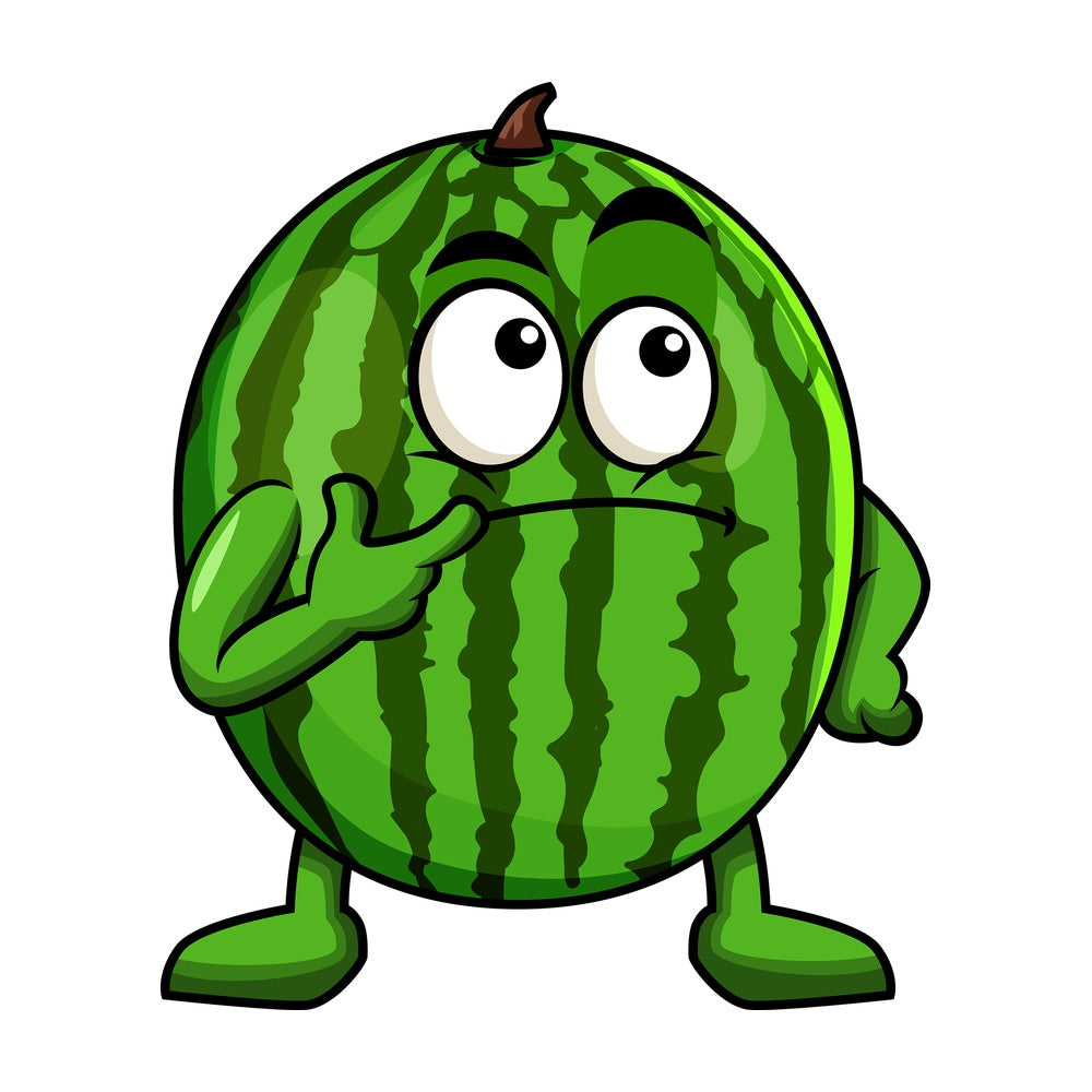 Watermelon cartoon character thinking. PNG - JPG and vector EPS (infinitely scalable). Image isolated on transparent background.