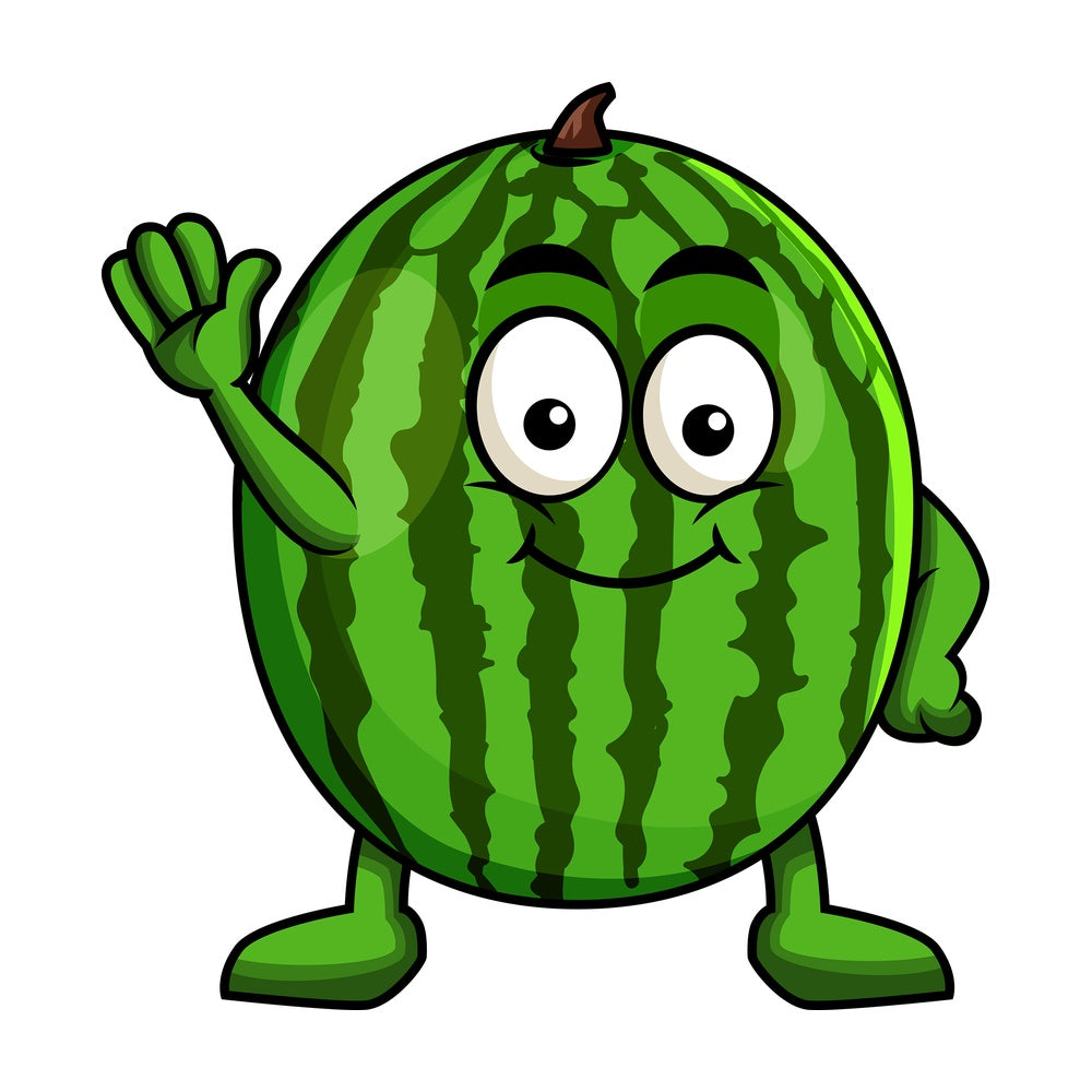 Cute watermelon cartoon character waving. PNG - JPG and vector EPS (infinitely scalable). Image isolated on transparent background.