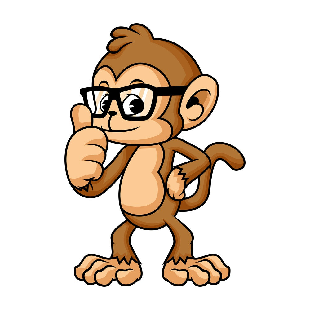 Monkey cartoon character with glasses. PNG - JPG and vector EPS (infinitely scalable).