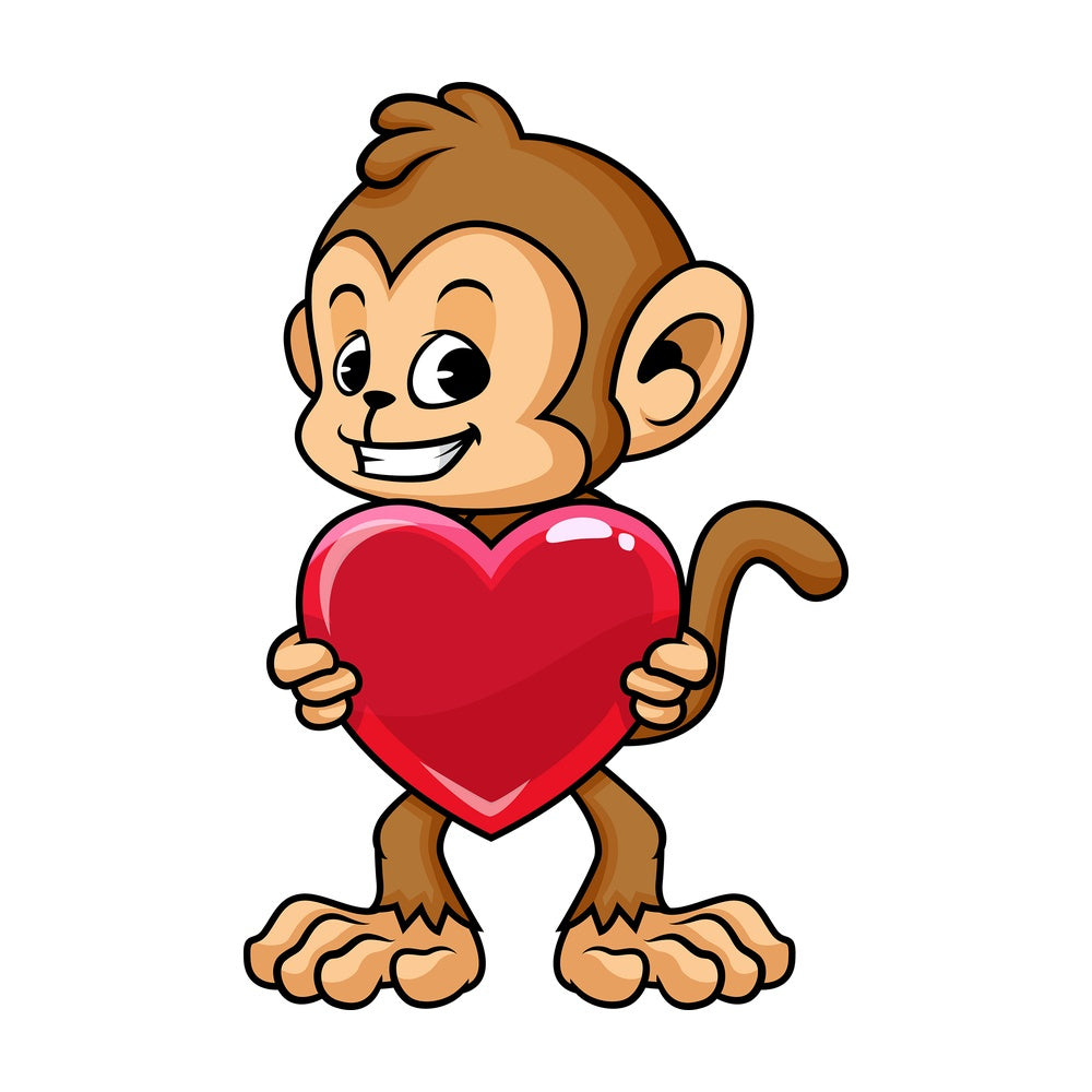 Monkey cartoon character holding heart. PNG - JPG and vector EPS (infinitely scalable).