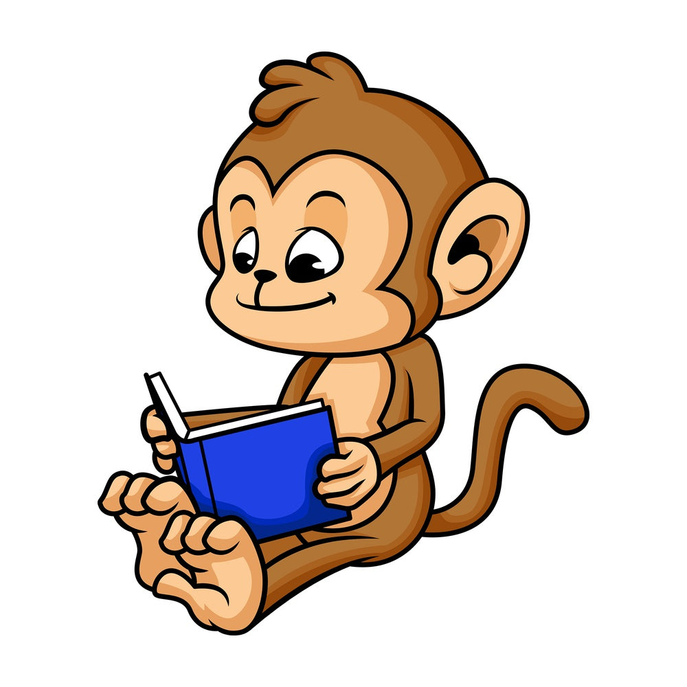 Monkey cartoon reading book. PNG - JPG and vector EPS (infinitely scalable).