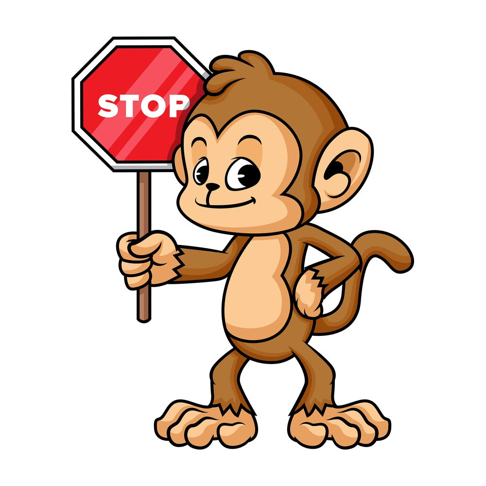 Monkey cartoon with stop sign. PNG - JPG and vector EPS (infinitely scalable).