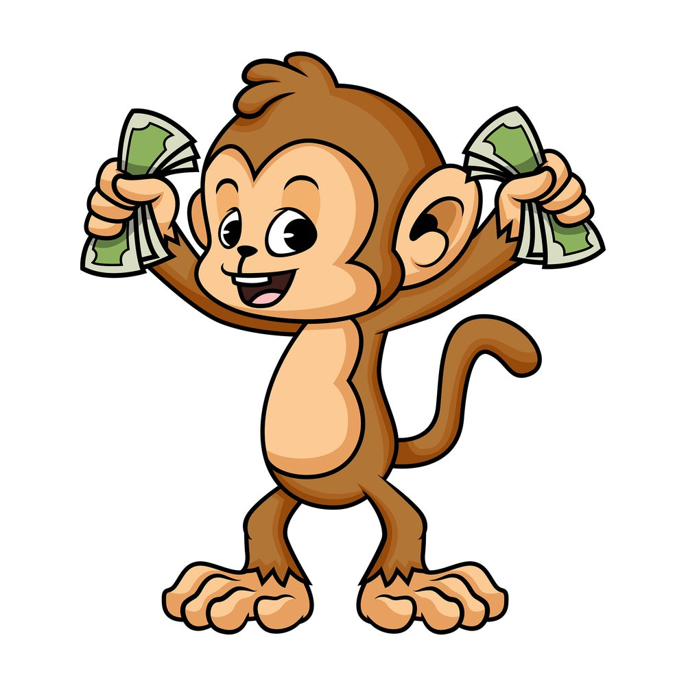 Monkey cartoon with money. PNG - JPG and vector EPS (infinitely scalable).