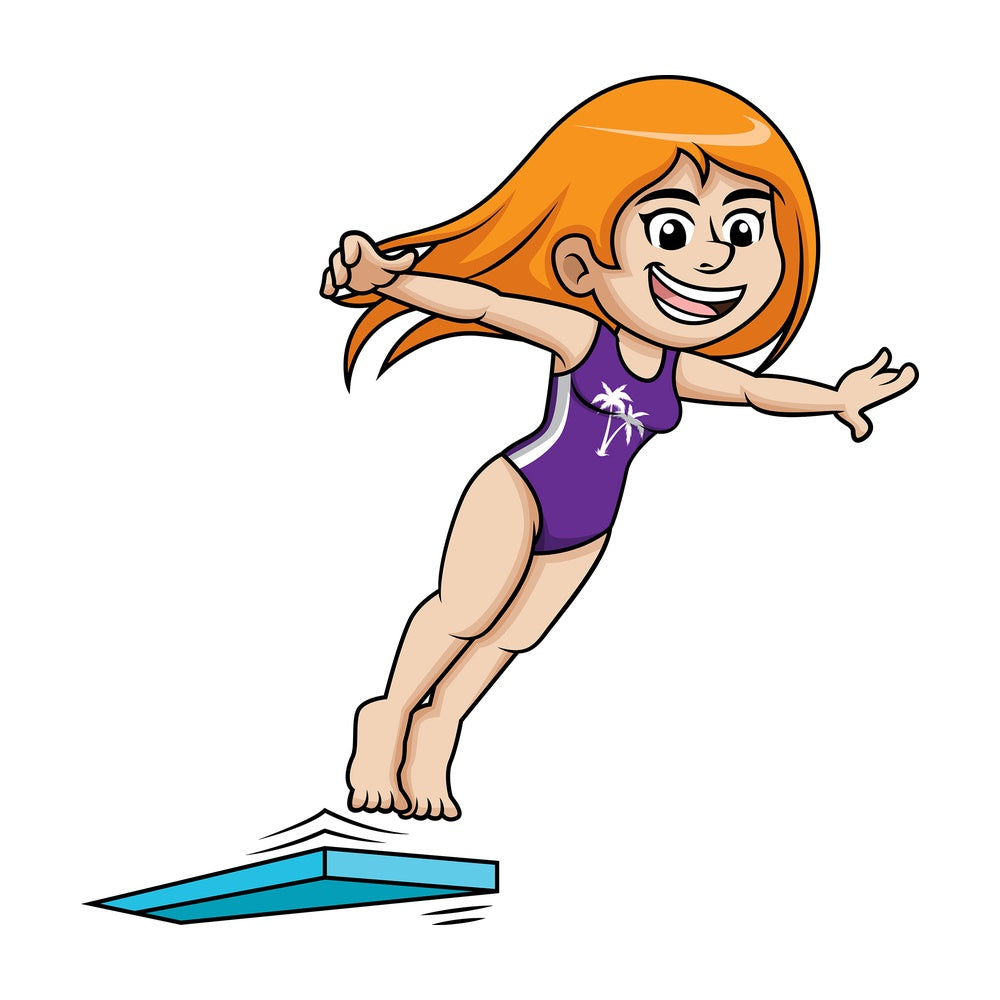 Girl jumps into pool from springboard. PNG - JPG and vector EPS file formats.