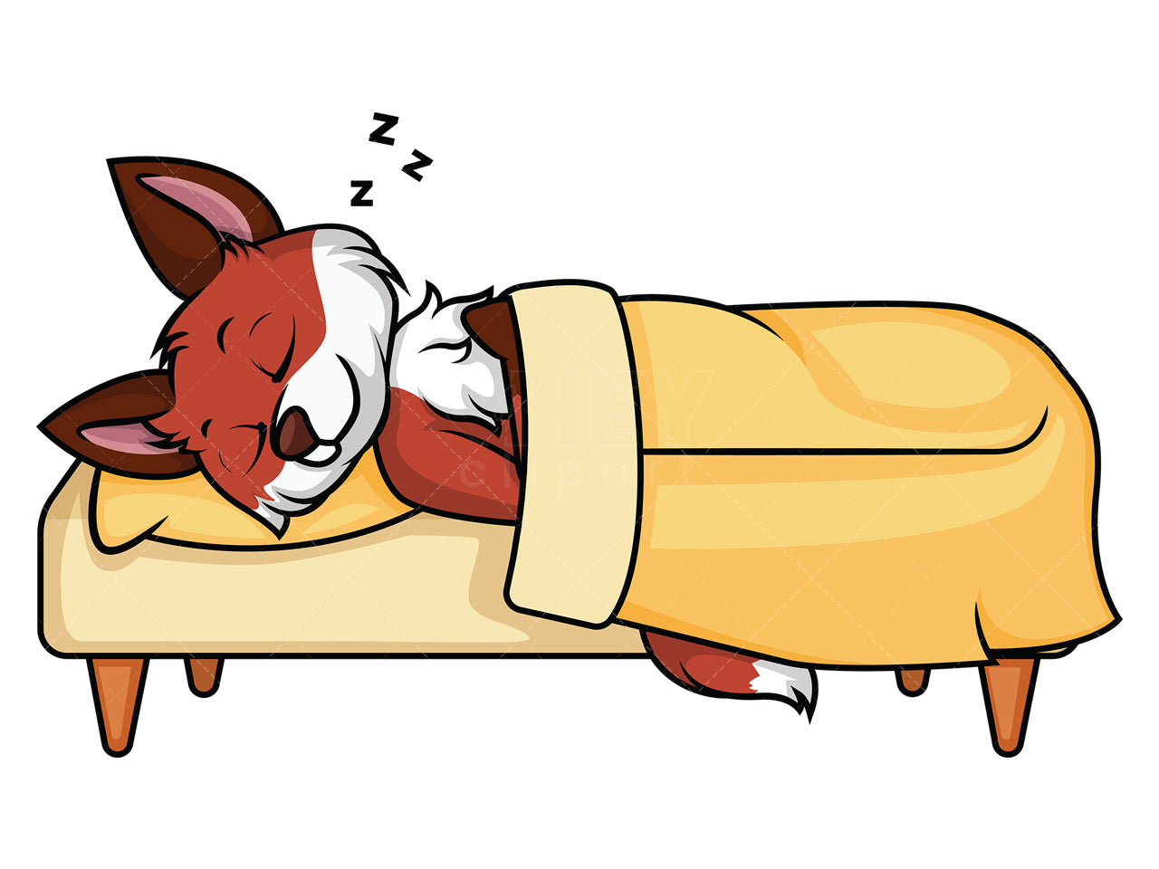Royalty-free stock vector illustration of a fox sleeping in bed.
