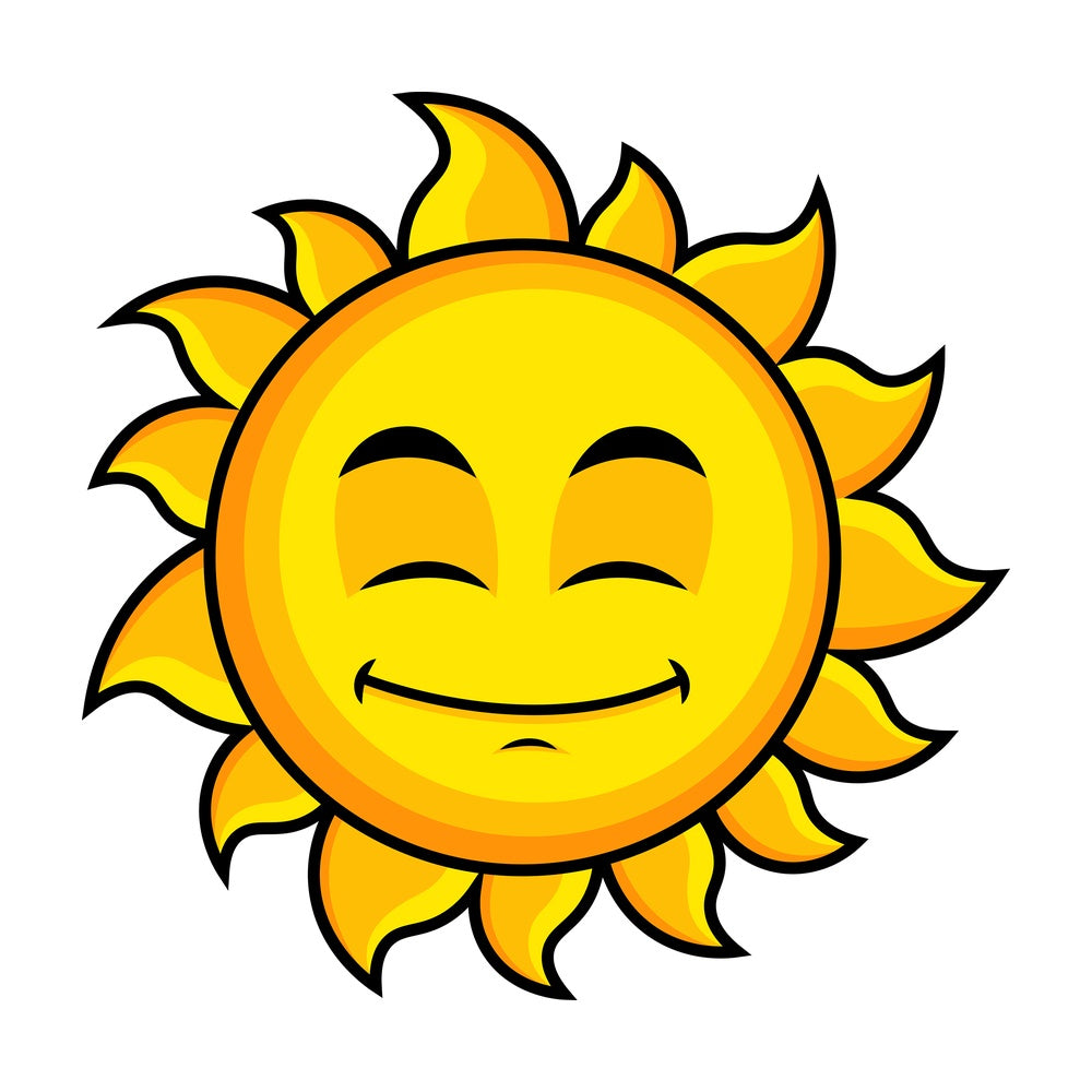 Happy looking sun emoticon. PNG - JPG and vector EPS file formats (infinitely scalable). Image isolated on transparent background.