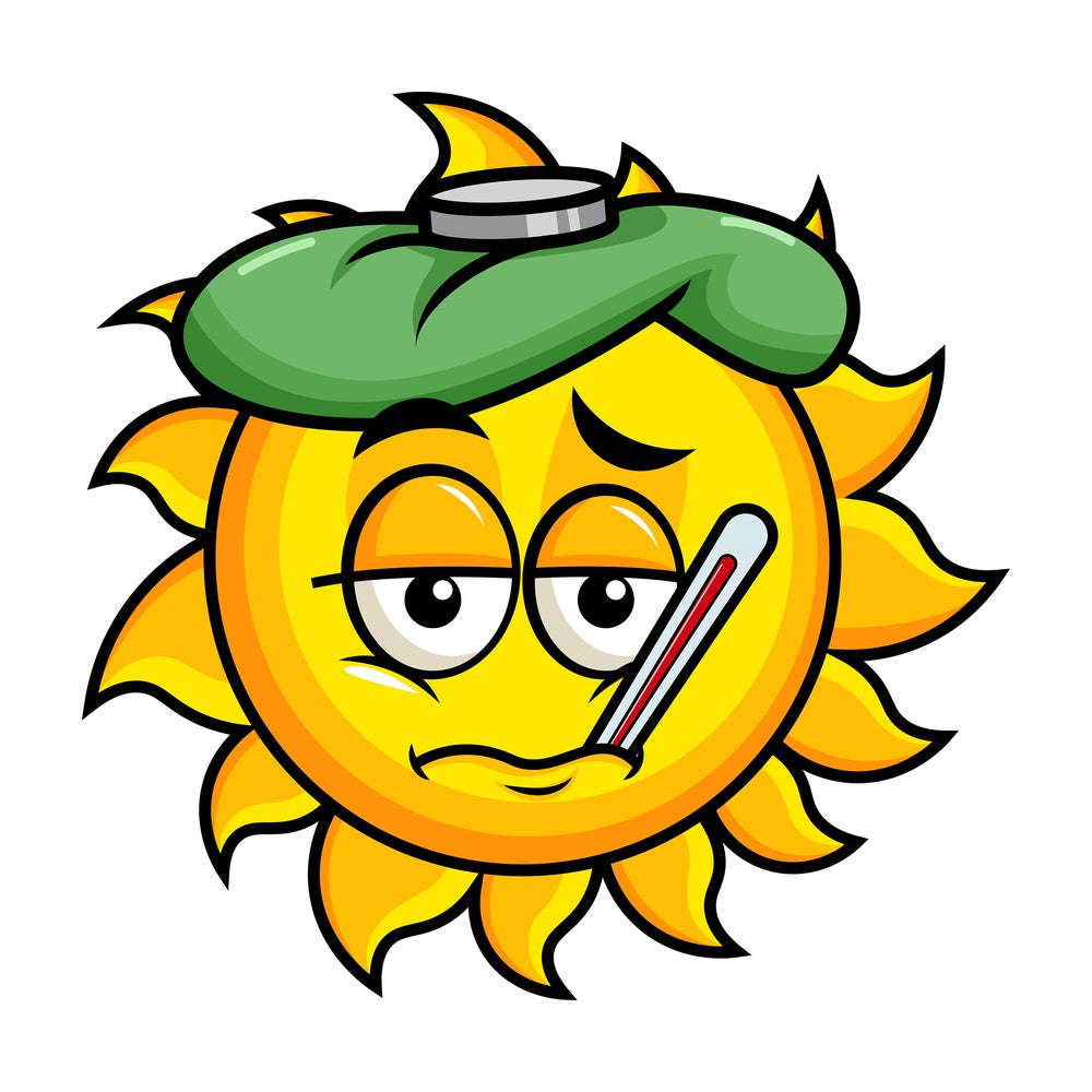 Feverish sick sun emoticon. PNG - JPG and vector EPS file formats (infinitely scalable). Image isolated on transparent background.