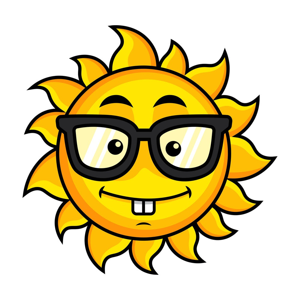 Nerdy sun emoticon. PNG - JPG and vector EPS file formats (infinitely scalable). Image isolated on transparent background.