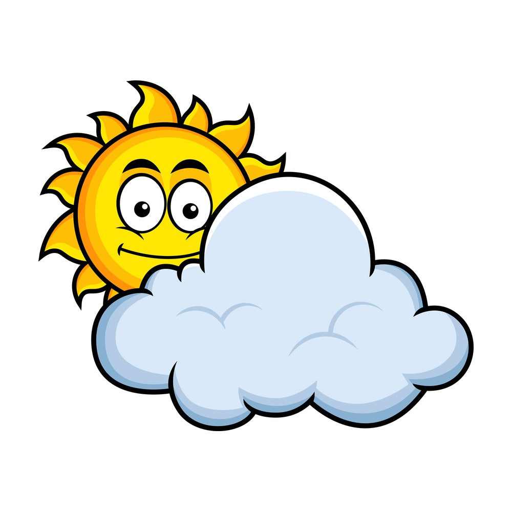 Sun behind cloud emoticon. PNG - JPG and vector EPS file formats (infinitely scalable). Image isolated on transparent background.