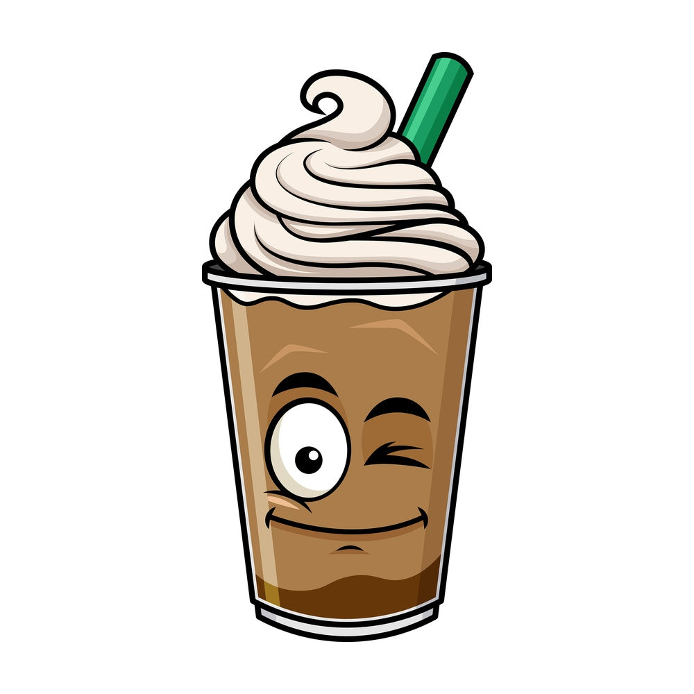Winking iced coffee emoticon. PNG - JPG and vector EPS file formats (infinitely scalable). Image isolated on transparent background.