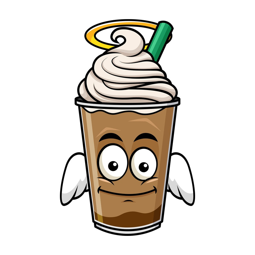 With wings and halo iced coffee emoticon. PNG - JPG and vector EPS file formats (infinitely scalable). Image isolated on transparent background.