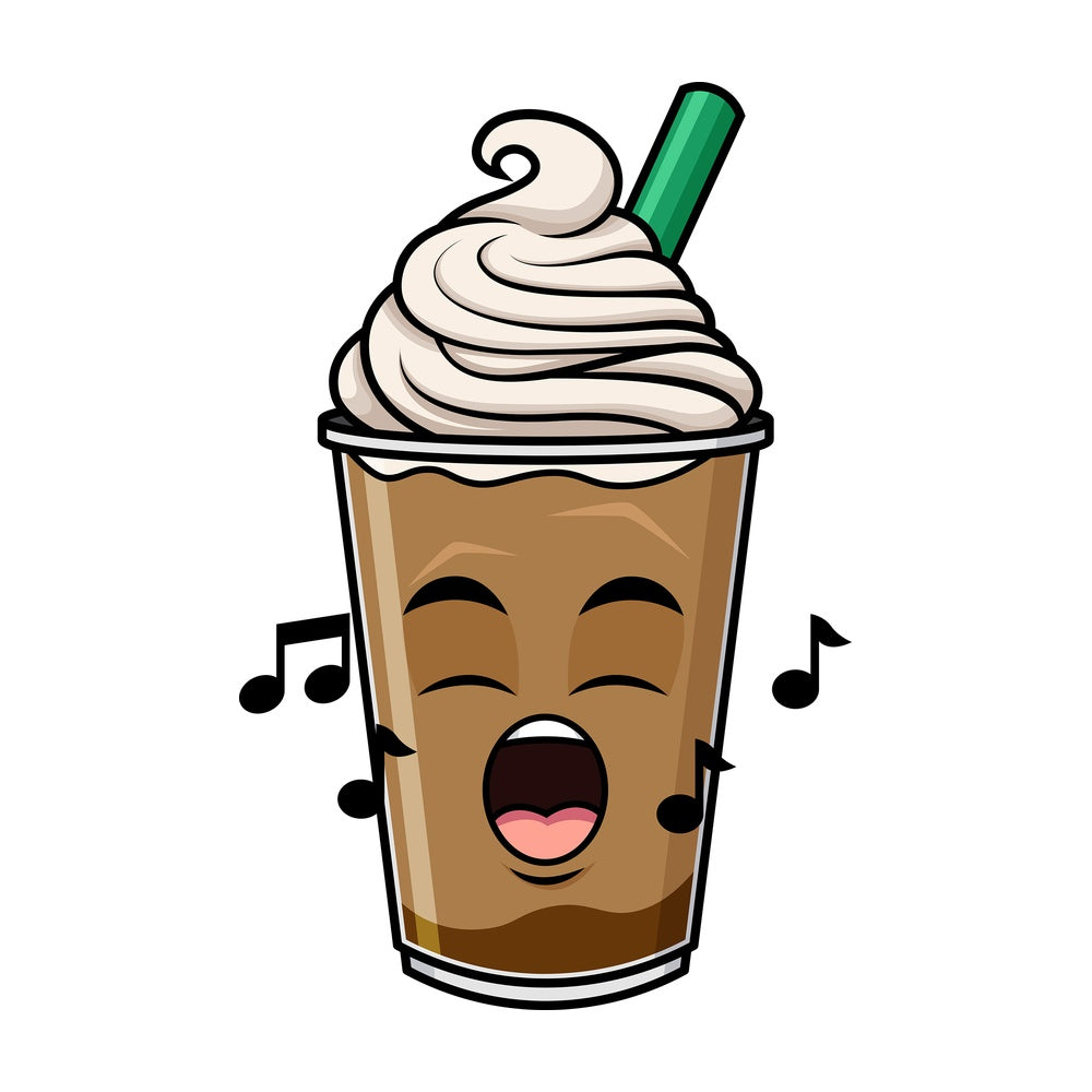 Singing iced coffee emoticon. PNG - JPG and vector EPS file formats (infinitely scalable). Image isolated on transparent background.