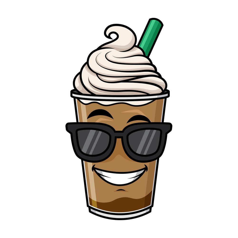 Cool iced coffee wearing sunglasses emoticon. PNG - JPG and vector EPS file formats (infinitely scalable). Image isolated on transparent background.