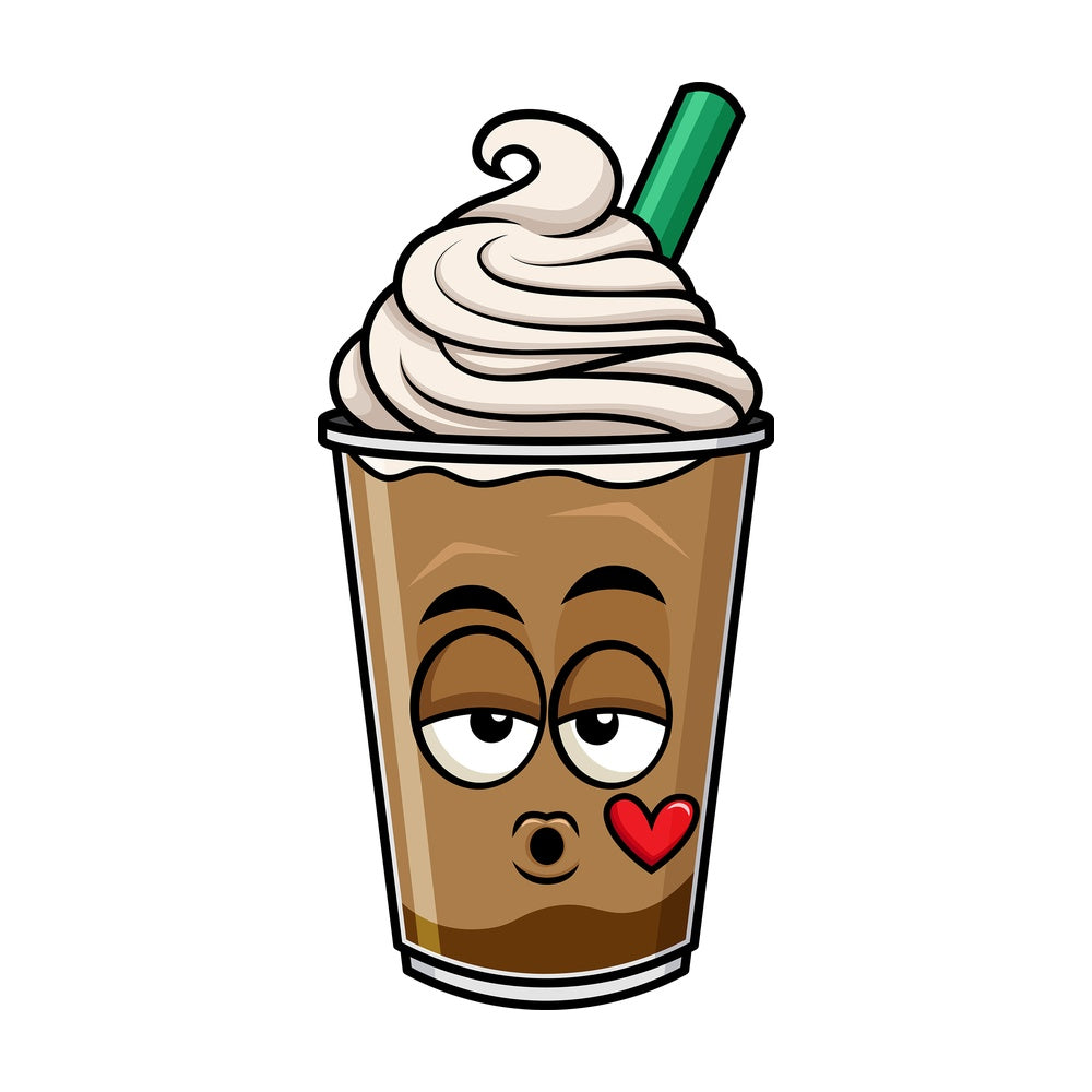 Iced coffee blowing a kiss emoticon. PNG - JPG and vector EPS file formats (infinitely scalable). Image isolated on transparent background.