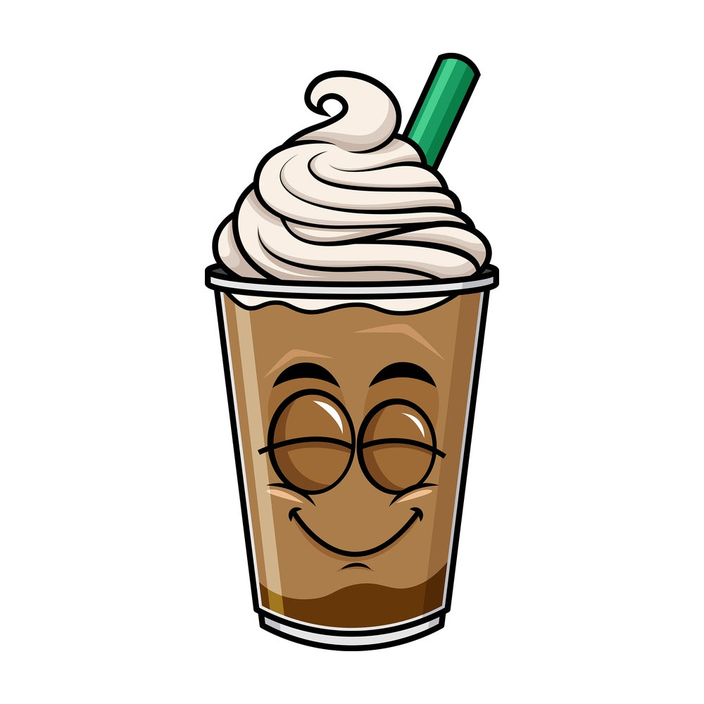 Delighted iced coffee emoticon. PNG - JPG and vector EPS file formats (infinitely scalable). Image isolated on transparent background.