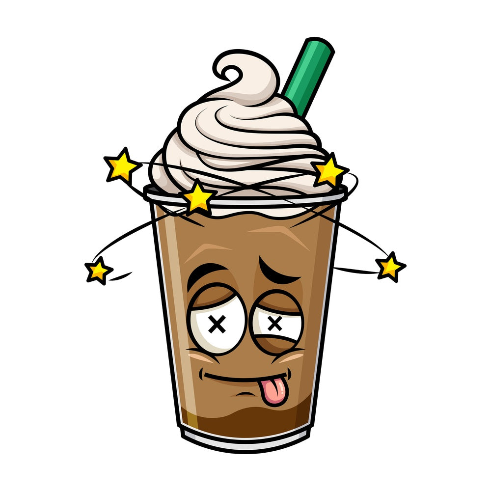 Beaten up iced coffee emoticon. PNG - JPG and vector EPS file formats (infinitely scalable). Image isolated on transparent background.