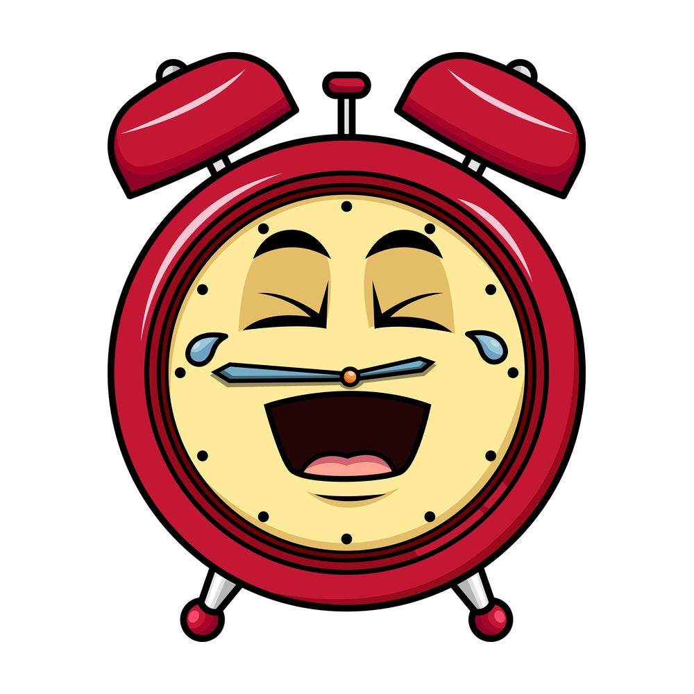 Laughing lol alarm clock emoticon. PNG - JPG and vector EPS file formats (infinitely scalable). Image isolated on transparent background.