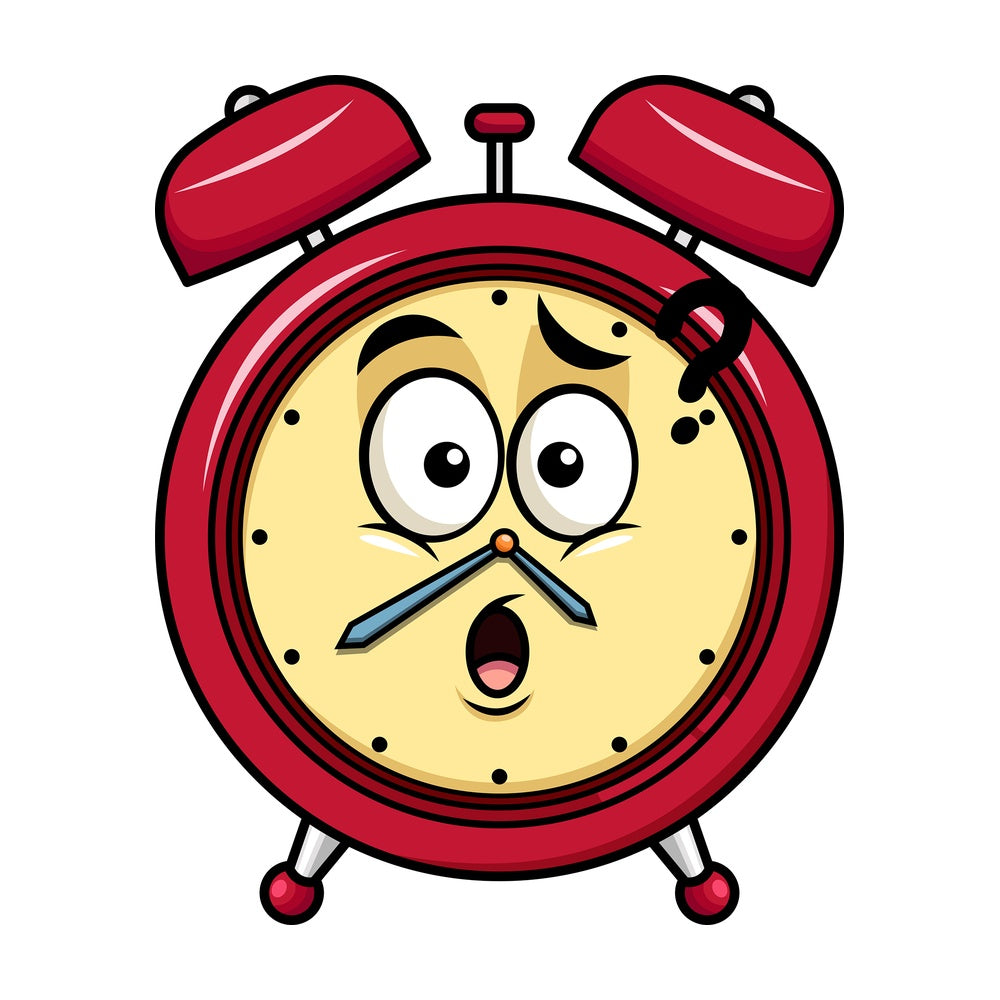 Confused alarm clock emoticon. PNG - JPG and vector EPS file formats (infinitely scalable). Image isolated on transparent background.
