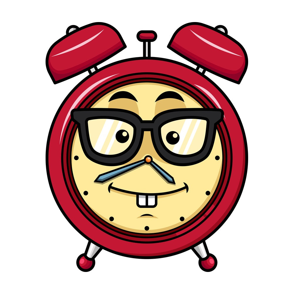 Nerdy alarm clock emoticon. PNG - JPG and vector EPS file formats (infinitely scalable). Image isolated on transparent background.