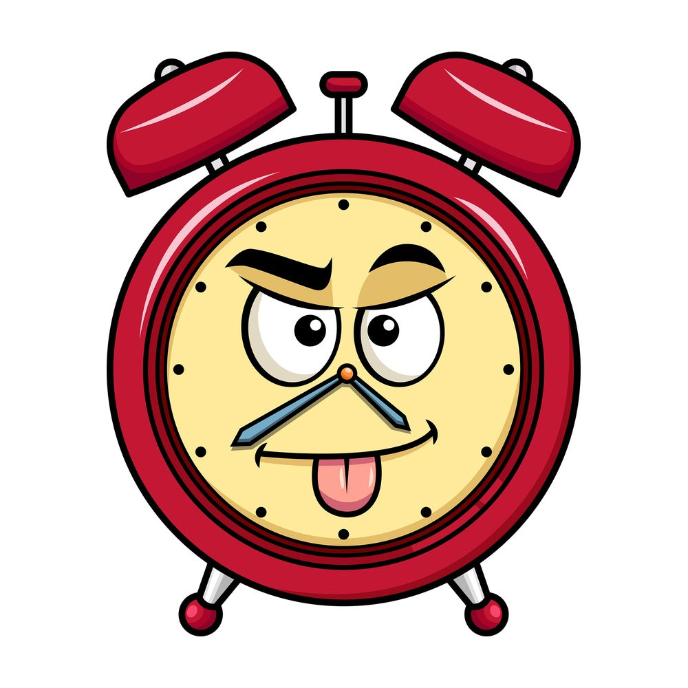 Sarcastic alarm clock emoticon. PNG - JPG and vector EPS file formats (infinitely scalable). Image isolated on transparent background.