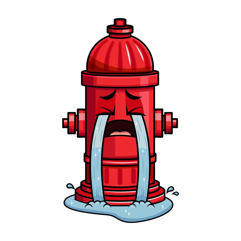 Crying with wailing tears fire hydrant emoticon. PNG - JPG and vector EPS file formats (infinitely scalable). Image isolated on transparent background.