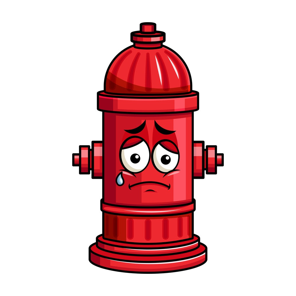 Teared up sad fire hydrant emoticon. PNG - JPG and vector EPS file formats (infinitely scalable). Image isolated on transparent background.
