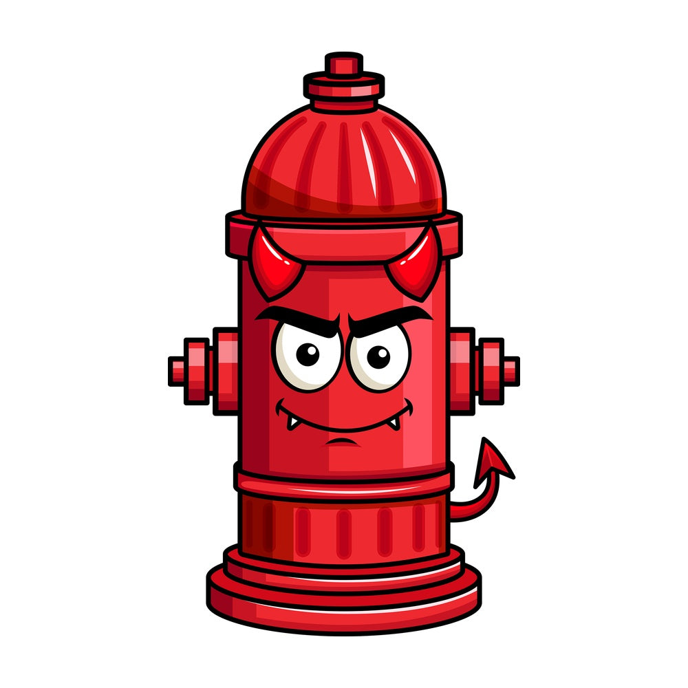 Crafty devil fire hydrant emoticon. PNG - JPG and vector EPS file formats (infinitely scalable). Image isolated on transparent background.