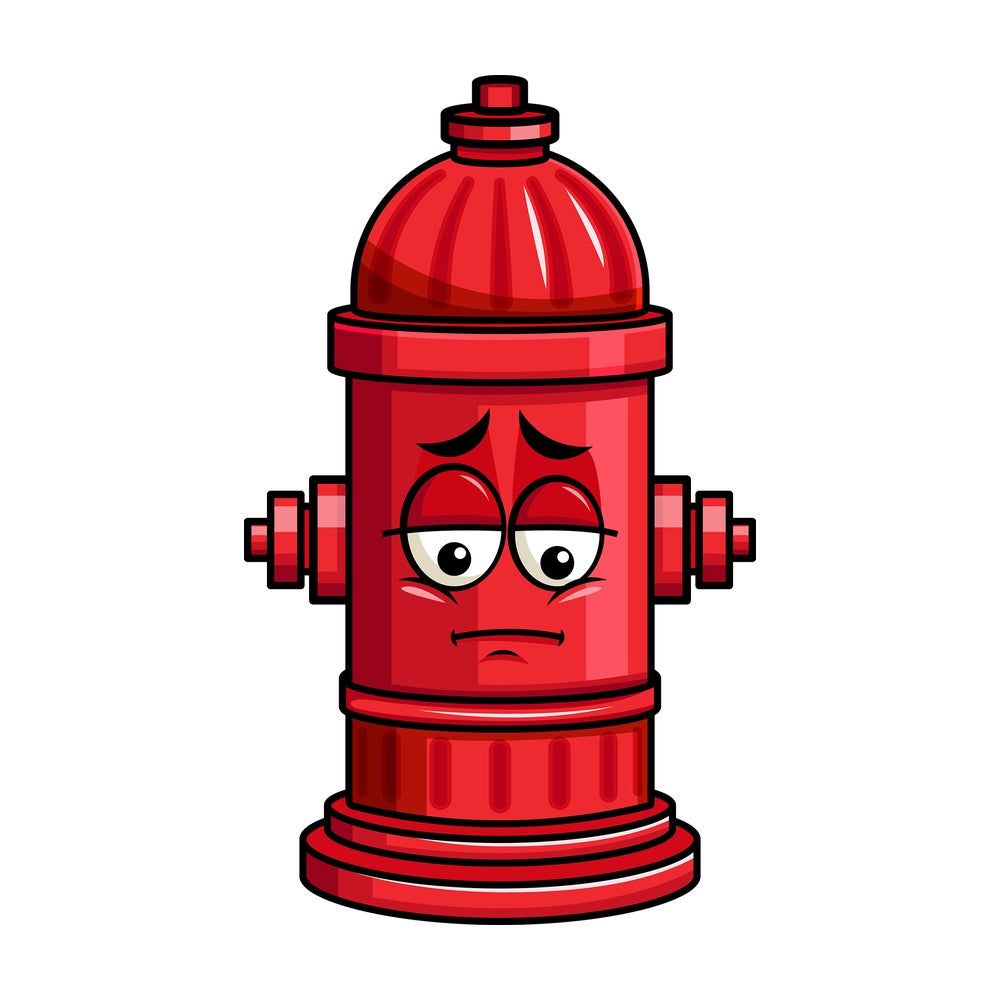 Depressed fire hydrant emoticon. PNG - JPG and vector EPS file formats (infinitely scalable). Image isolated on transparent background.