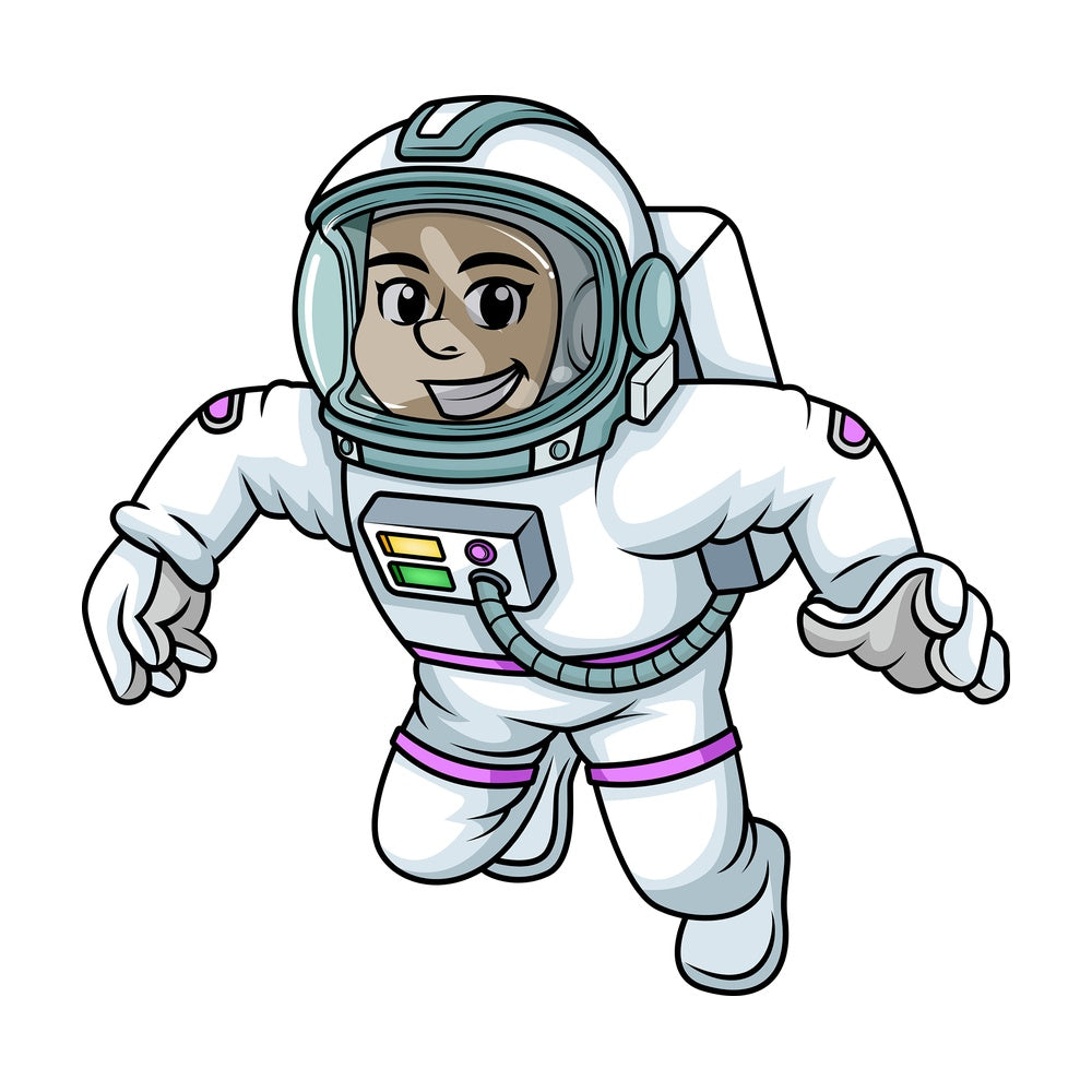 Female astronaut on spacewalk. PNG - JPG and vector EPS (infinitely scalable). Image isolated on transparent background.