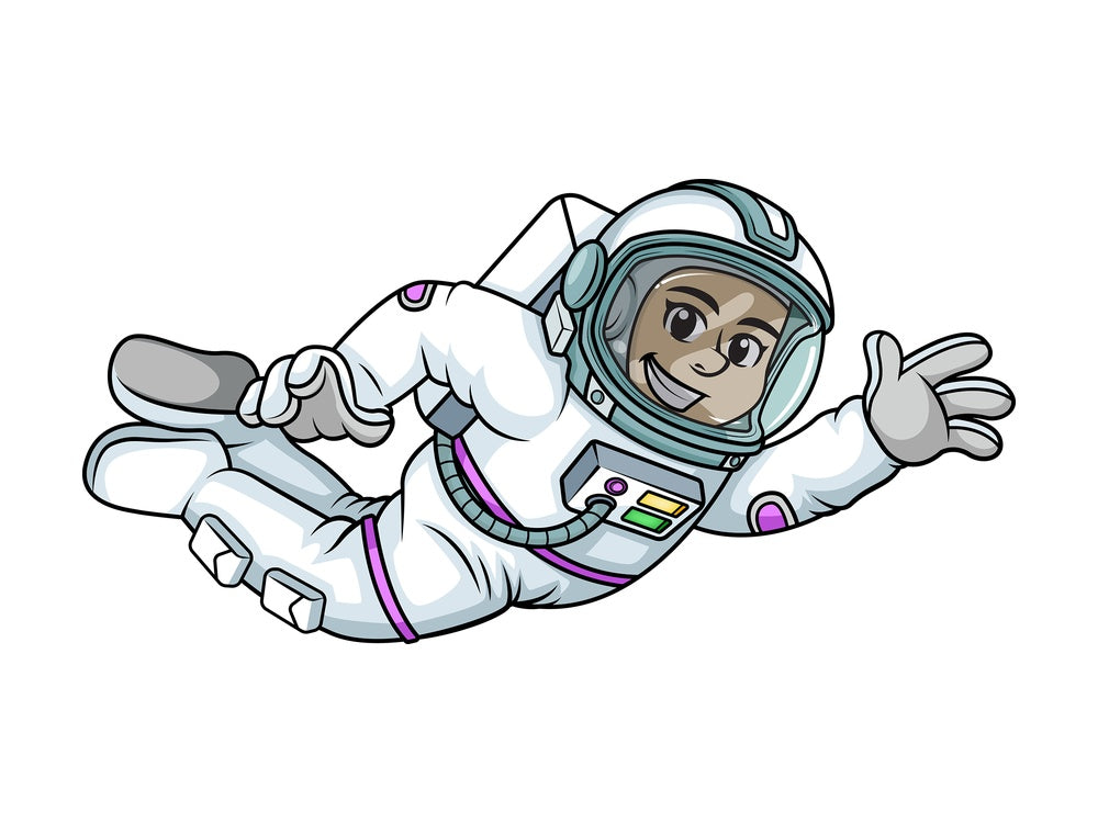 Female astronaut flying in space. PNG - JPG and vector EPS (infinitely scalable). Image isolated on transparent background.
