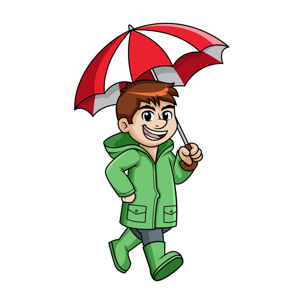 Man holding umbrella in the rain. PNG - JPG and vector EPS (infinitely scalable).