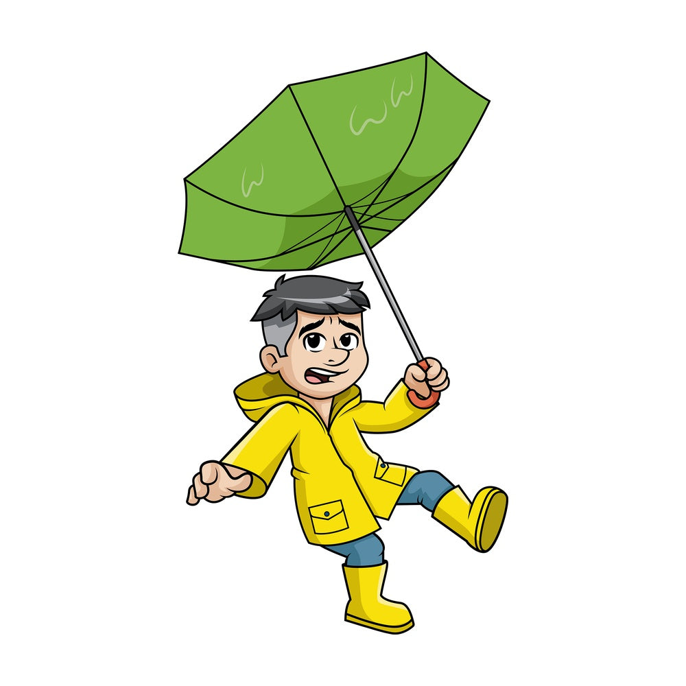 Man caught in storm getting blown away by the wind. PNG - JPG and vector EPS (infinitely scalable).