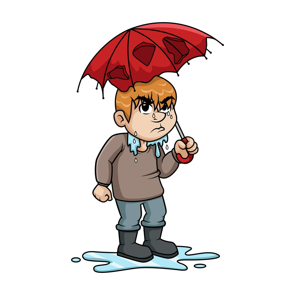 Angry man who got wet from rain. PNG - JPG and vector EPS (infinitely scalable).